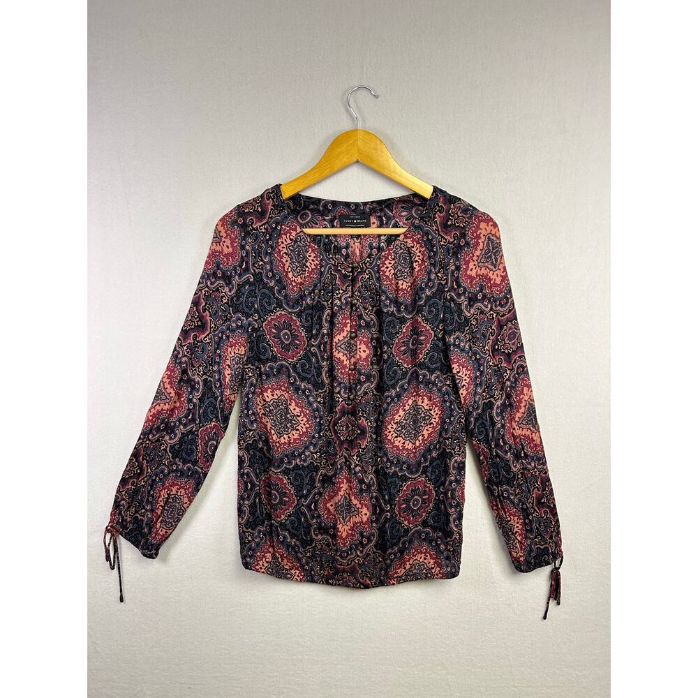 Lucky Brand Woman’s Floral Paisley, Small Blouse, Boho Peasant 